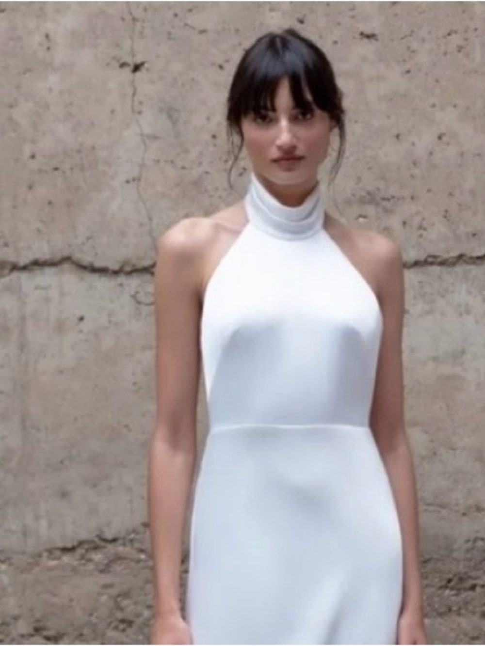 Jenny Yoo High-Neck White Halter Mini Dress